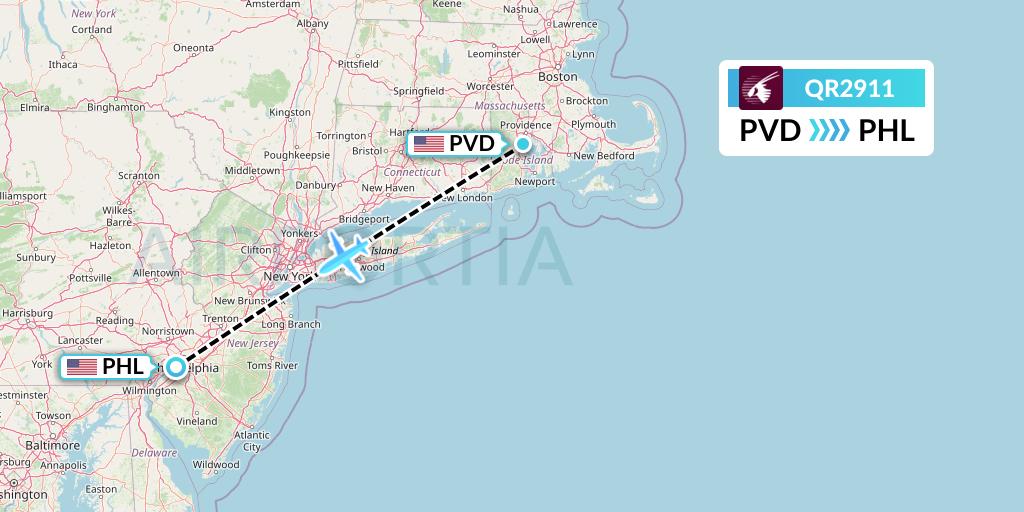 QR2911 Qatar Airways Flight Map: Providence to Philadelphia