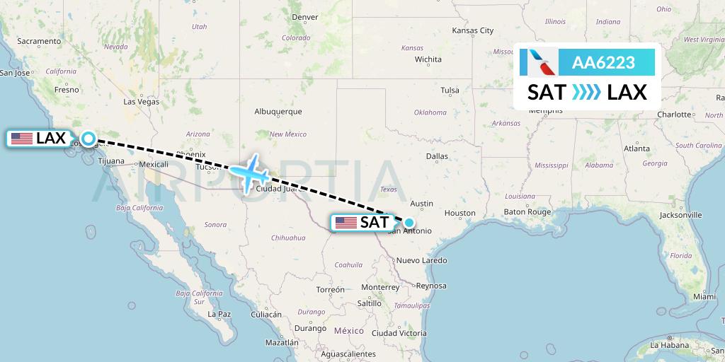 AA6223 American Airlines Flight Map: San Antonio to Los Angeles