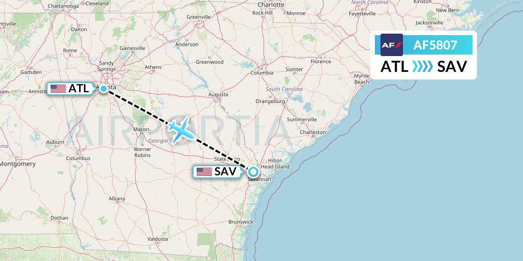 AF5807 Air France Flight Map: Atlanta to Savannah