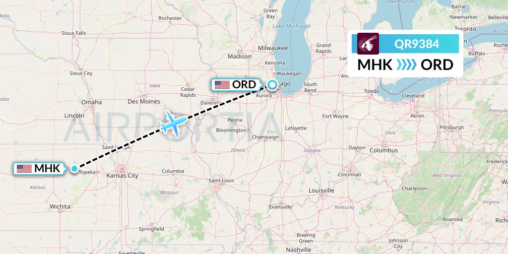 QR9384 Qatar Airways Flight Map: Manhattan to Chicago