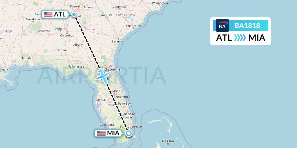 BA1818 British Airways Flight Map: Atlanta to Miami