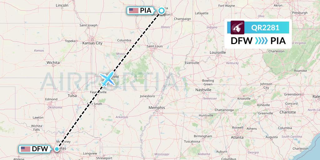QR2281 Qatar Airways Flight Map: Dallas to Peoria