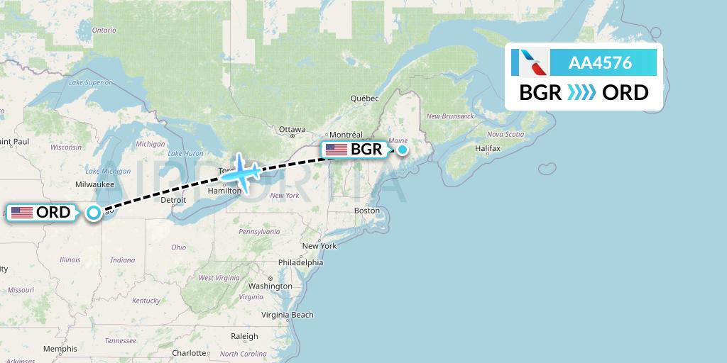 AA4576 American Airlines Flight Map: Bangor to Chicago