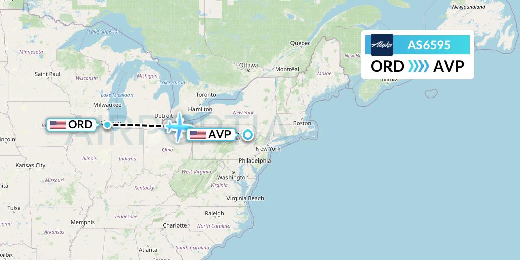 AS6595 Alaska Airlines Flight Map: Chicago to Avoca