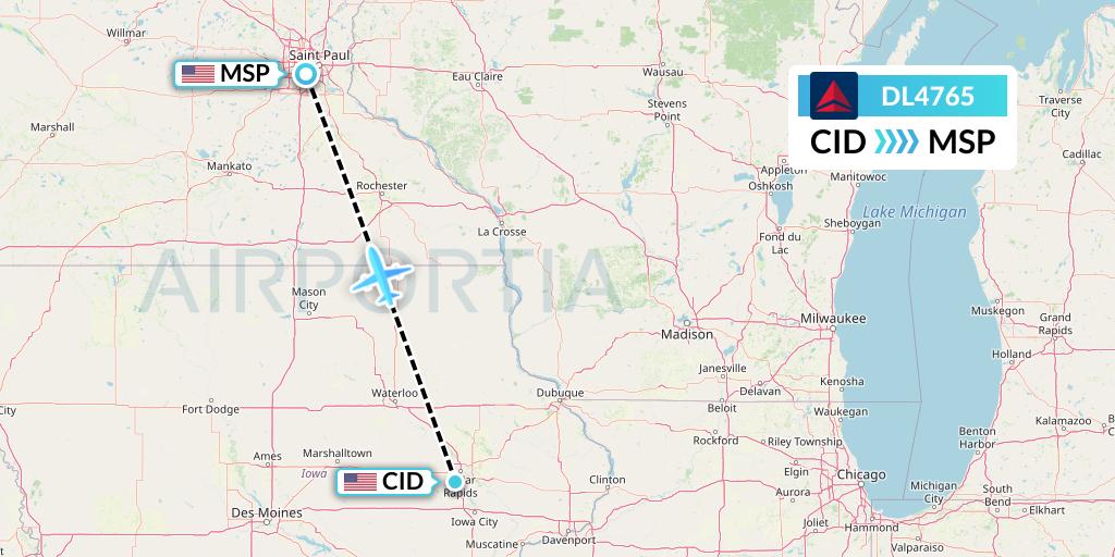 DL4765 Delta Air Lines Flight Map: Cedar Rapids to Minneapolis