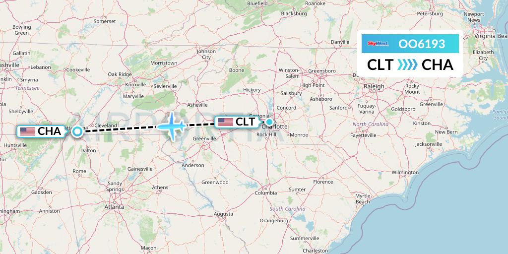 OO6193 SkyWest Airlines Flight Map: Charlotte to Chattanooga
