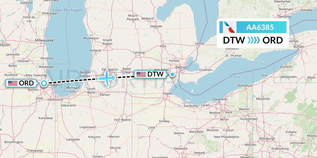 AA6385 American Airlines Flight Map: Detroit to Chicago