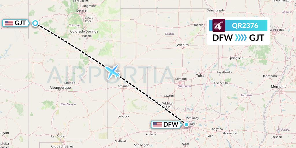 QR2376 Qatar Airways Flight Map: Dallas to Grand Junction