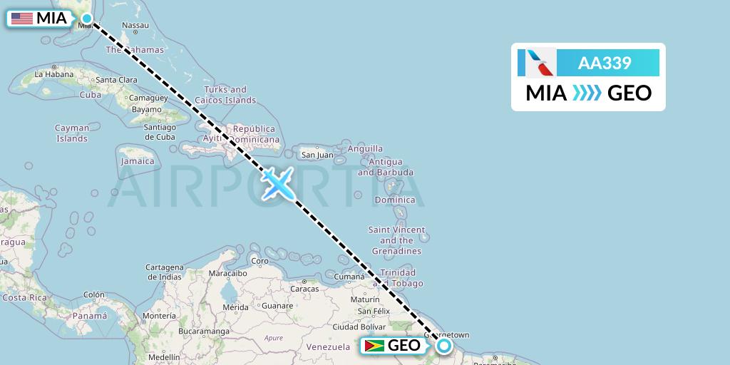 AA339 American Airlines Flight Map: Miami to Georgetown