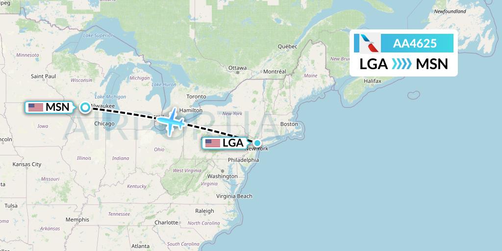 AA4625 American Airlines Flight Map: New York to Madison