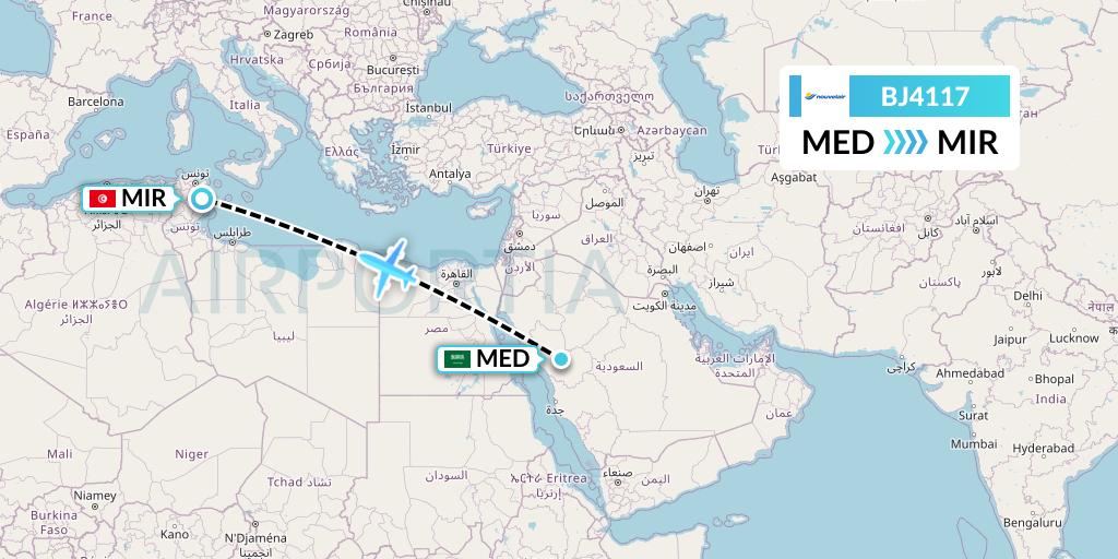 BJ4117 Nouvelair Tunisie Flight Map: Medina to Monastir
