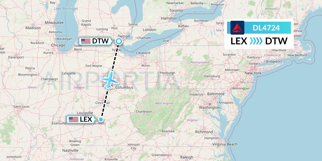 DL4724 Delta Air Lines Flight Map: Lexington to Detroit