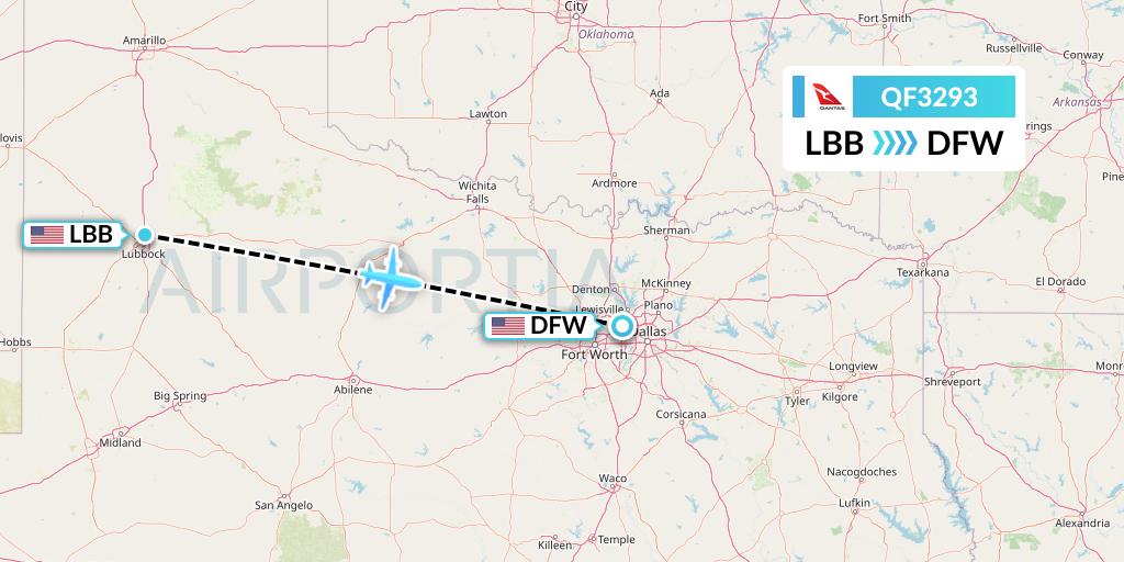 QF3293 Qantas Flight Map: Lubbock to Dallas