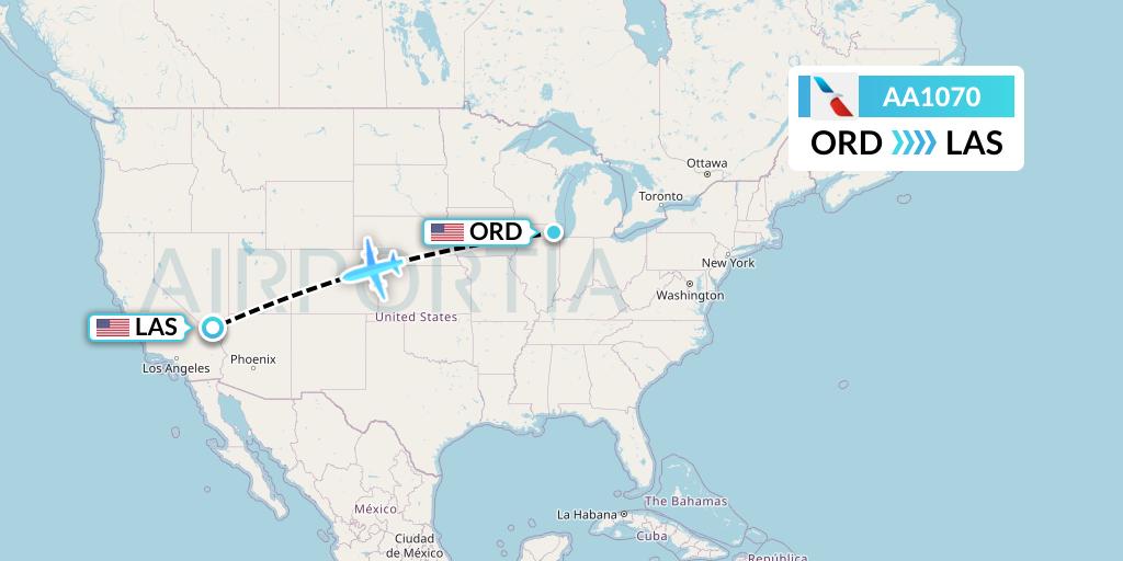 AA1070 American Airlines Flight Map: Chicago to Las Vegas