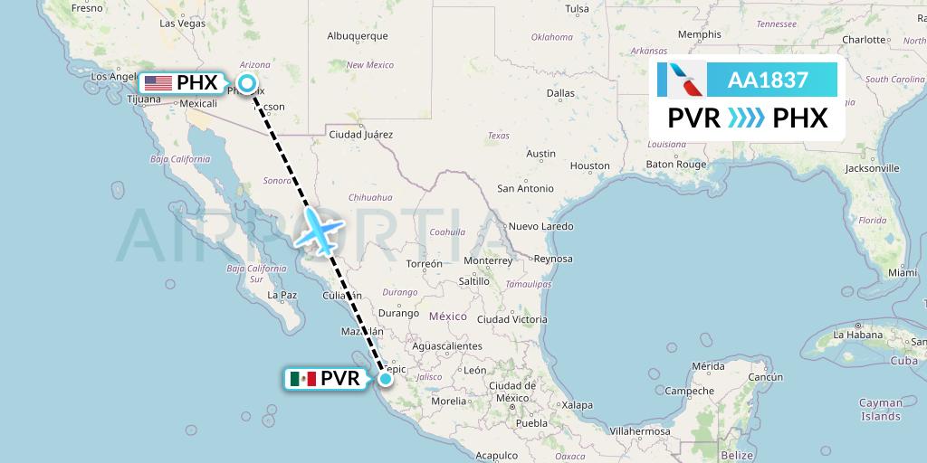 AA1837 American Airlines Flight Map: Puerto Vallarta to Phoenix