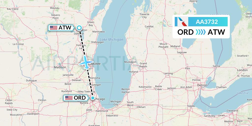 AA3732 American Airlines Flight Map: Chicago to Appleton