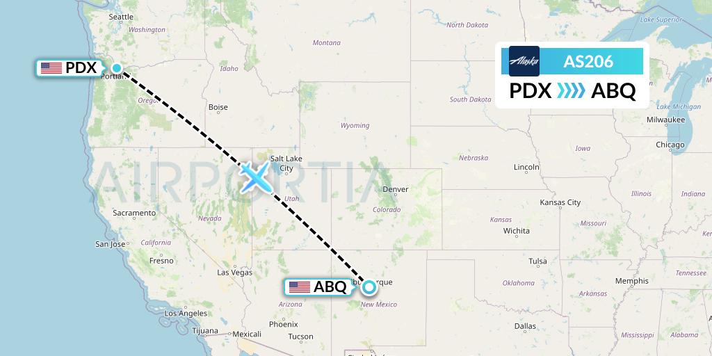 AS206 Alaska Airlines Flight Map: Portland to Albuquerque
