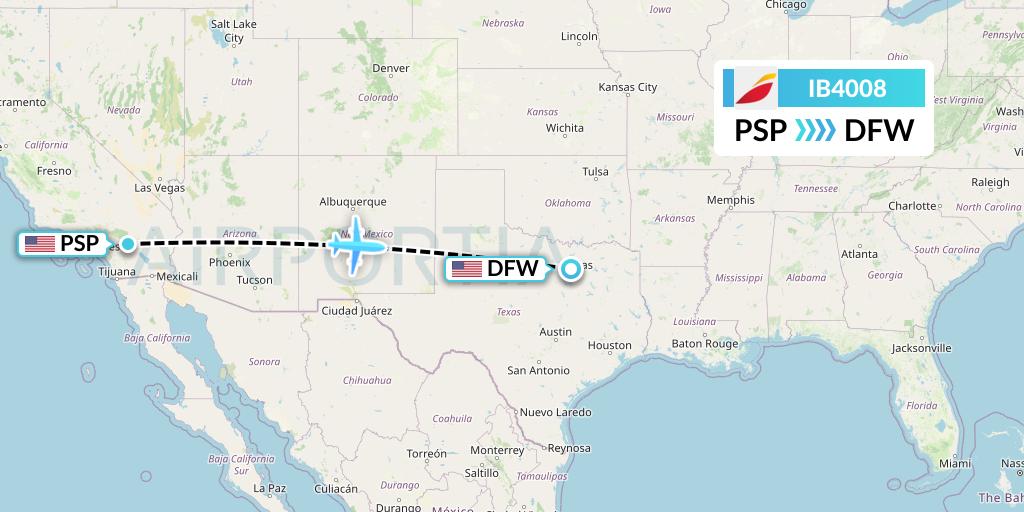IB4008 Iberia Flight Map: Palm Springs to Dallas