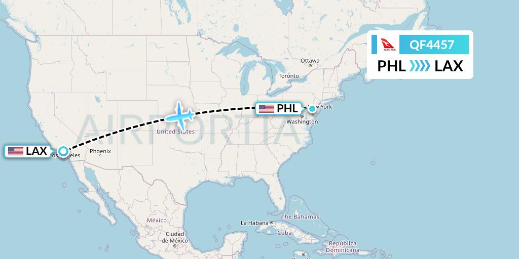 QF4457 Qantas Flight Map: Philadelphia to Los Angeles