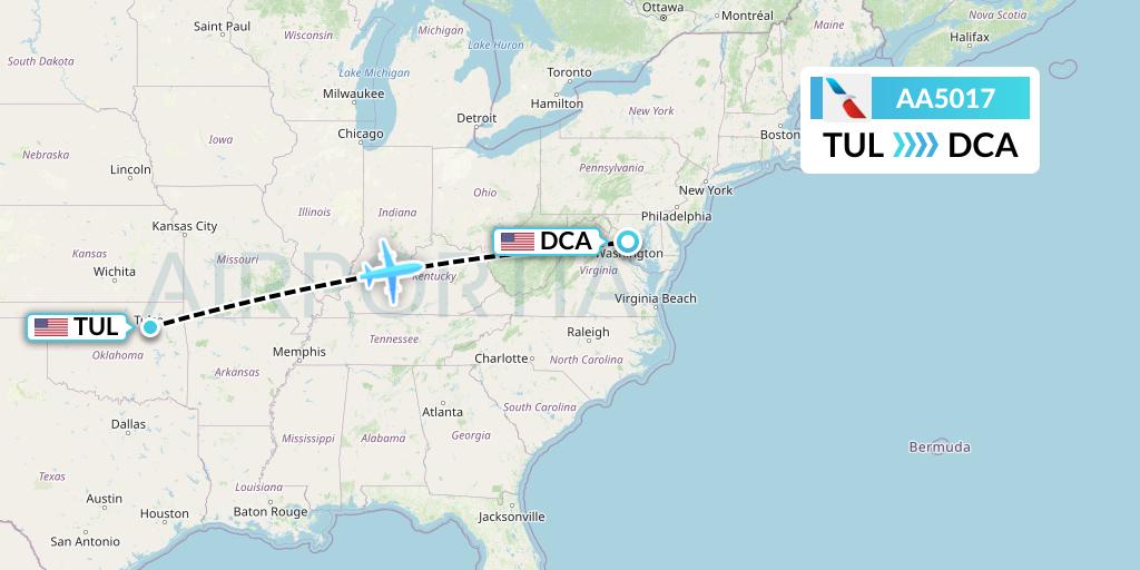 AA5017 American Airlines Flight Map: Tulsa to Washington