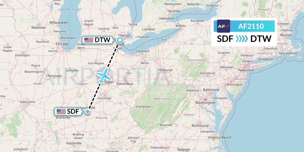 AF2110 Air France Flight Map: Louisville to Detroit