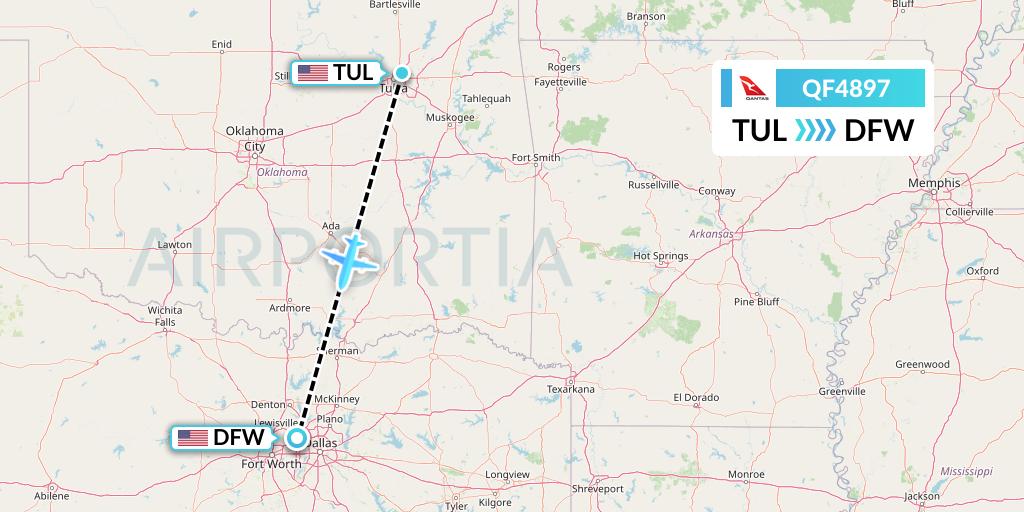 QF4897 Qantas Flight Map: Tulsa to Dallas