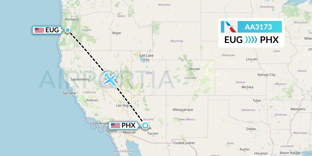 AA3173 American Airlines Flight Map: Eugene to Phoenix