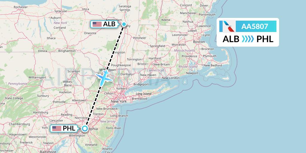 AA5807 American Airlines Flight Map: Albany to Philadelphia