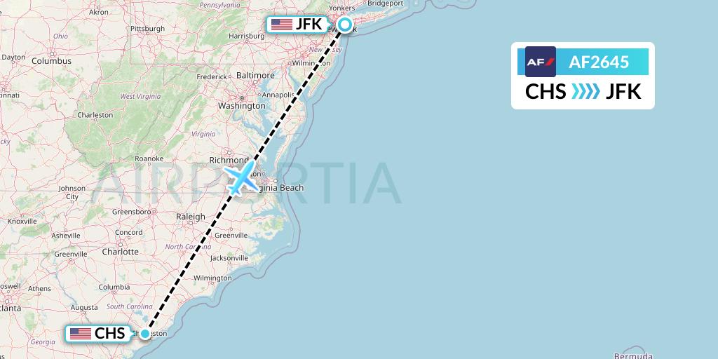 AF2645 Air France Flight Map: Charleston to New York