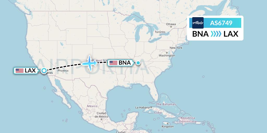 AS6749 Alaska Airlines Flight Map: Nashville to Los Angeles