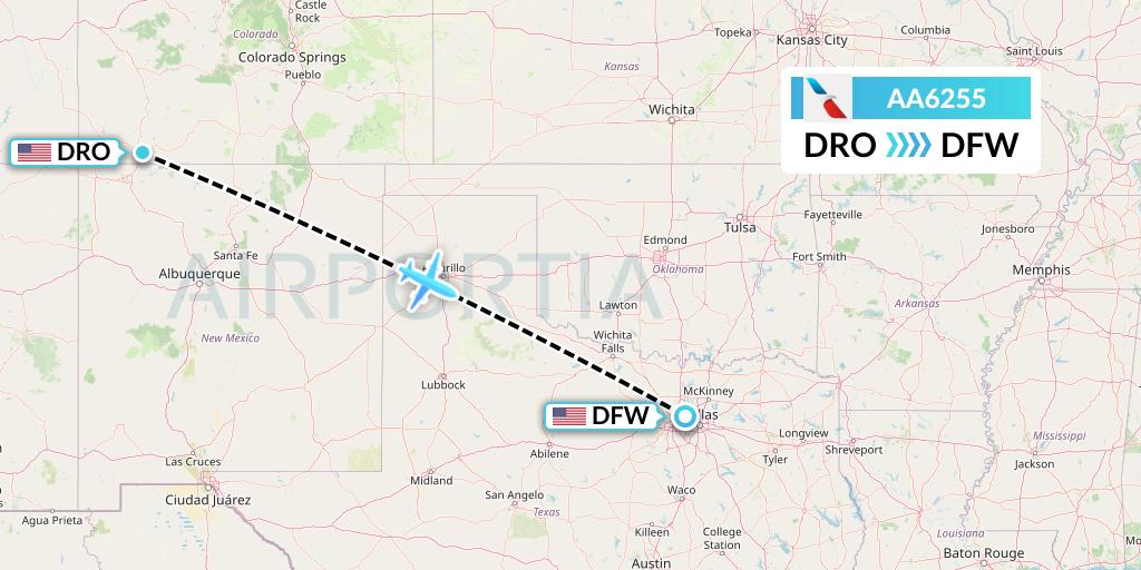 AA6255 American Airlines Flight Map: Durango to Dallas