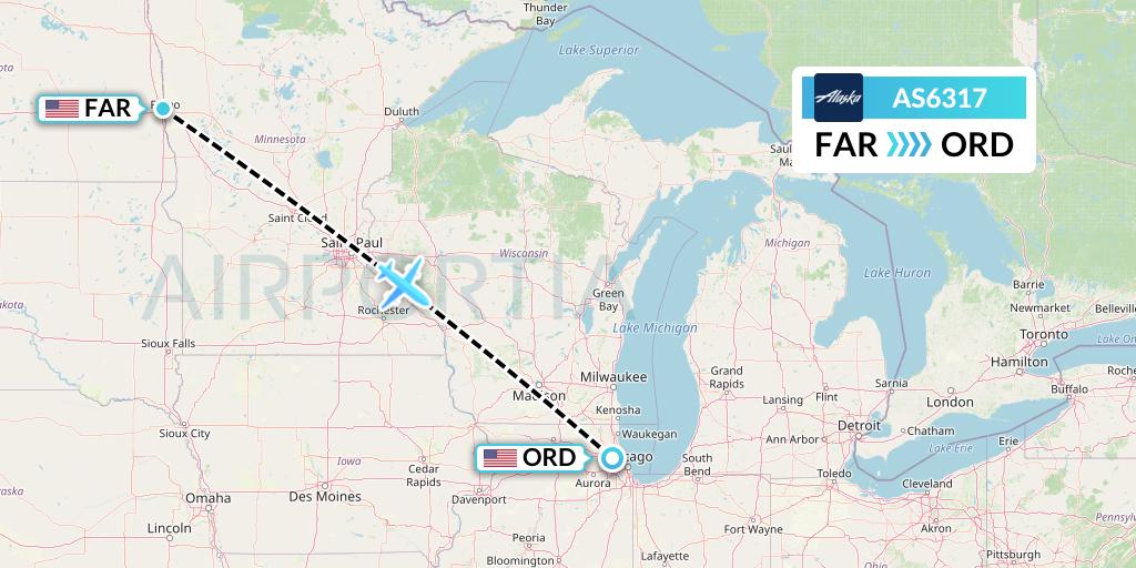 AS6317 Alaska Airlines Flight Map: Fargo to Chicago
