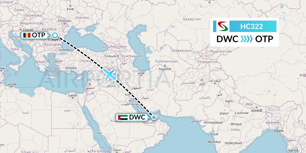 HC322 Air Senegal Flight Map: Dubai to Bucharest