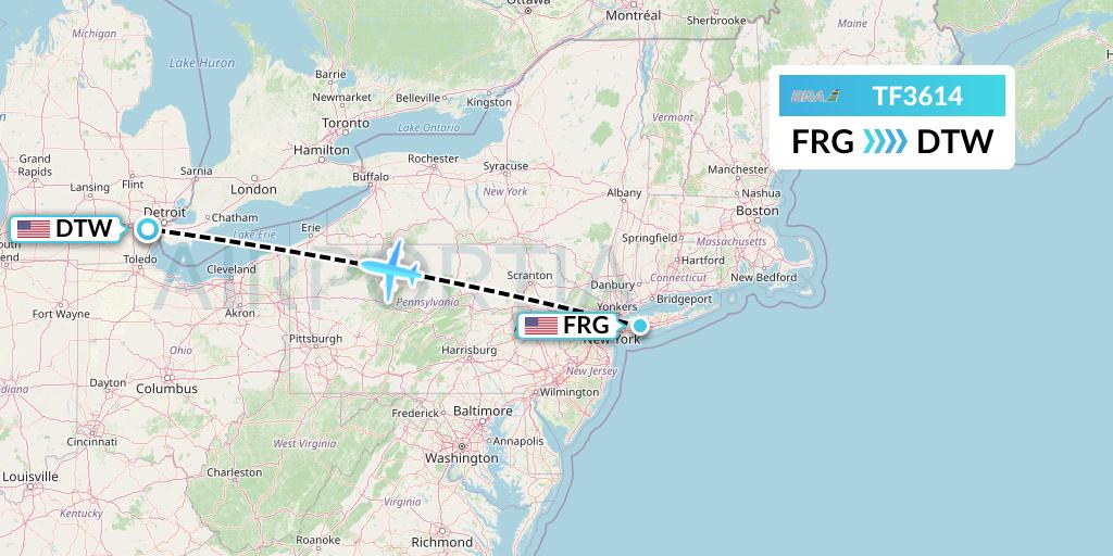 TF3614 Malmo Aviation Flight Map: Farmingdale to Detroit