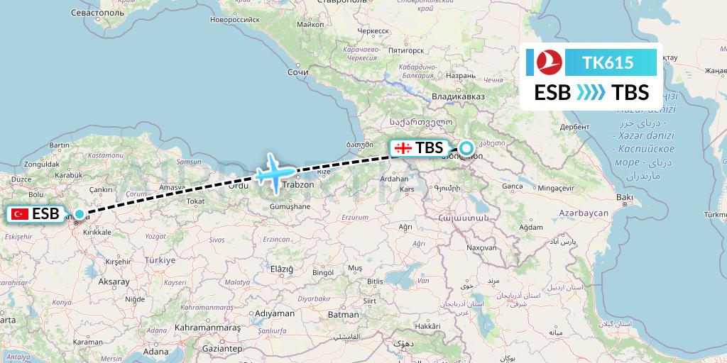 TK615 Turkish Airlines Flight Map: Ankara to Tbilisi