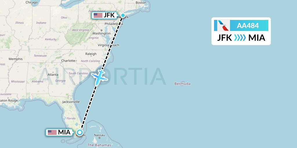 AA484 American Airlines Flight Map: New York to Miami