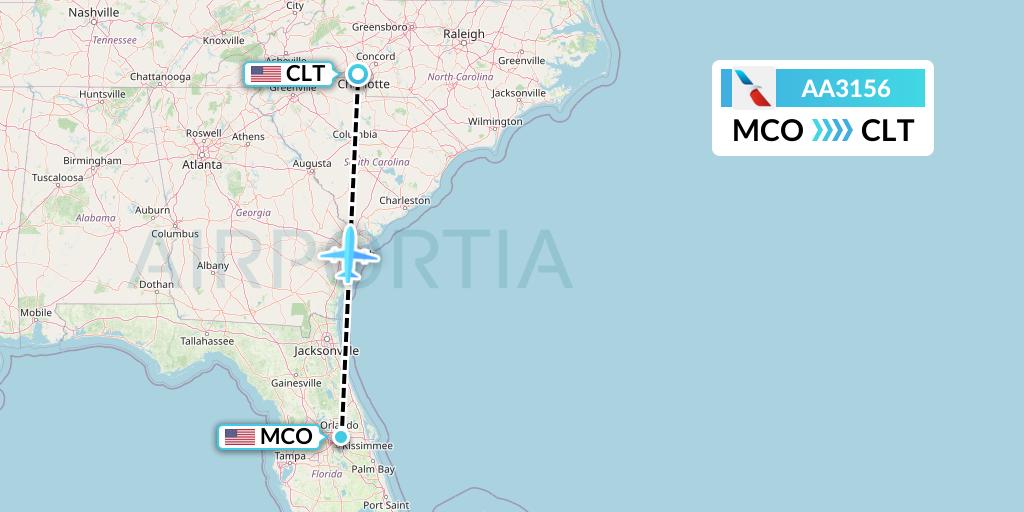 AA3156 American Airlines Flight Map: Orlando to Charlotte