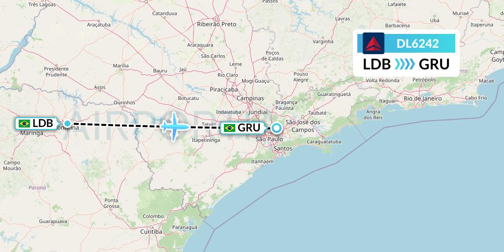 DL6242 Delta Air Lines Flight Map: Londrina to Sao Paulo