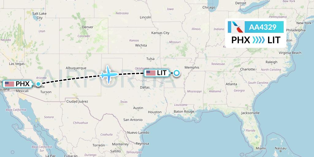 AA4329 American Airlines Flight Map: Phoenix to Little Rock