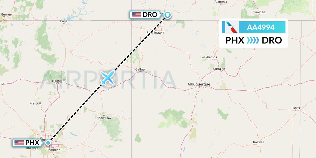 AA4994 American Airlines Flight Map: Phoenix to Durango