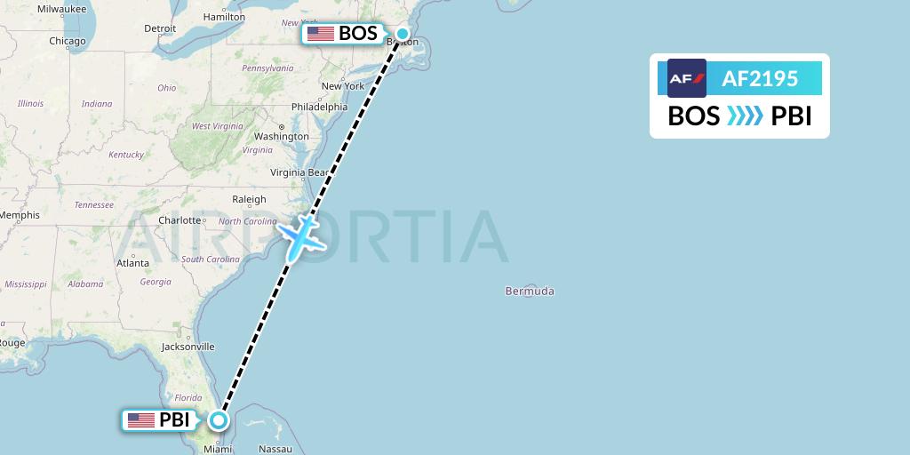 AF2195 Air France Flight Map: Boston to West Palm Beach