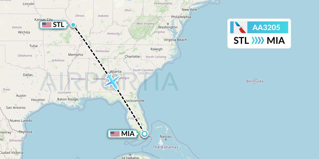 AA3205 American Airlines Flight Map: St. Louis to Miami