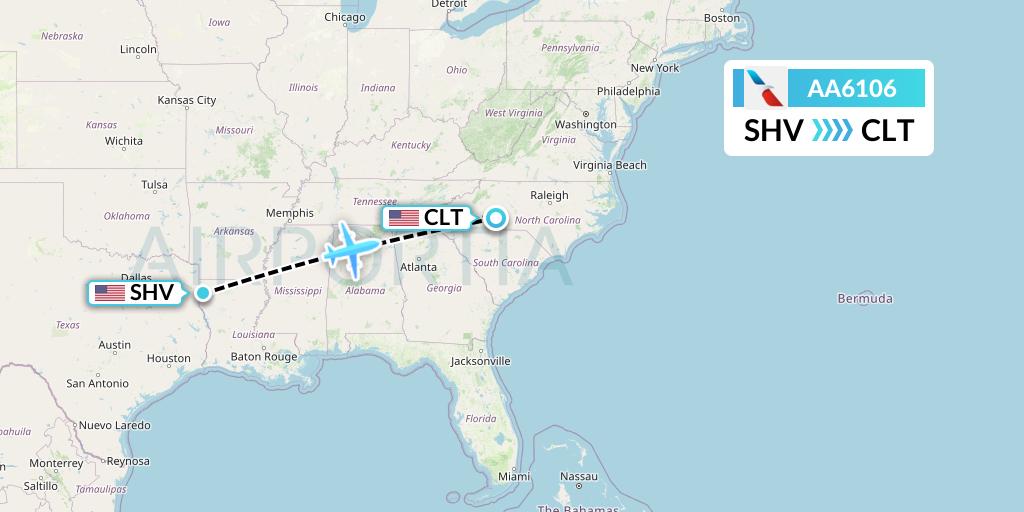 AA6106 American Airlines Flight Map: Shreveport to Charlotte