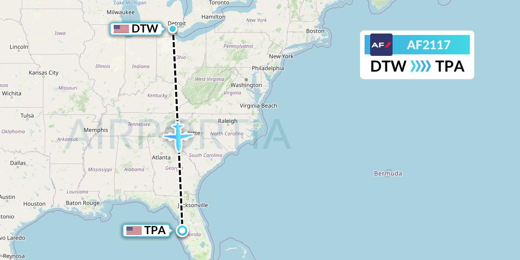AF2117 Air France Flight Map: Detroit to Tampa