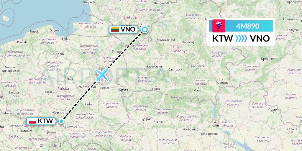 4M890 LATAM Airlines Argentina Flight Map: Katowice to Vilnius