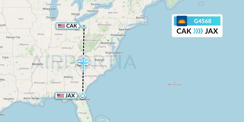 G4568 Allegiant Air Flight Map: Akron to Jacksonville