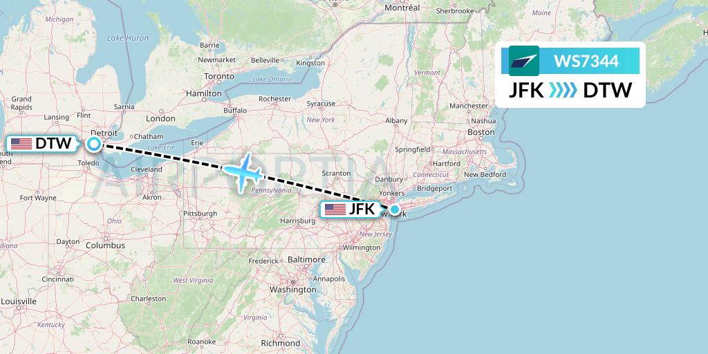WS7344 WestJet Flight Map: New York to Detroit