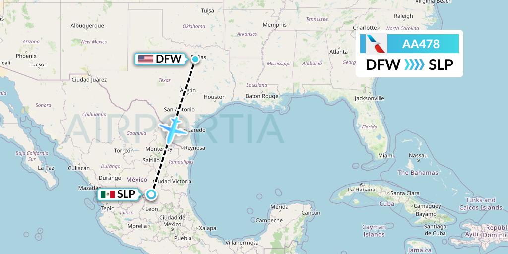 AA478 American Airlines Flight Map: Dallas to San Luis Potosi