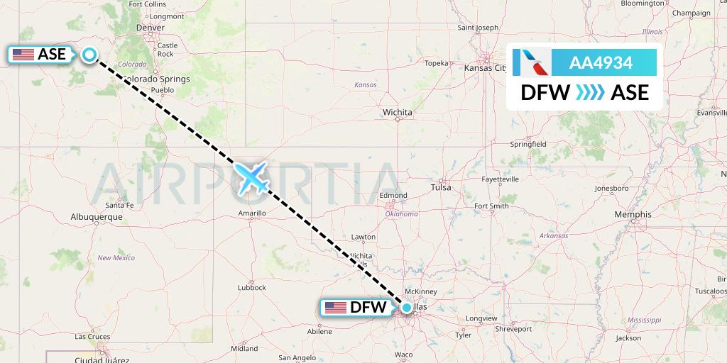 AA4934 American Airlines Flight Map: Dallas to Aspen