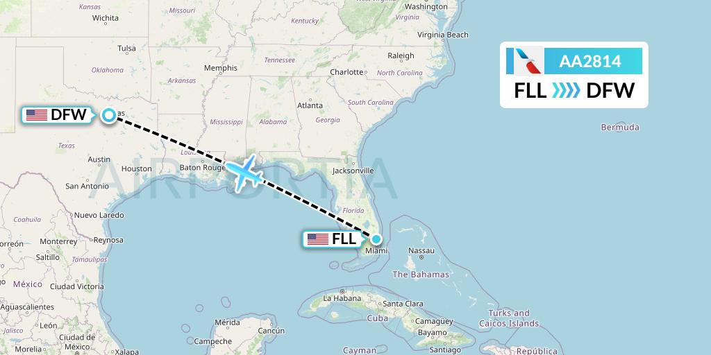 AA2814 American Airlines Flight Map: Fort Lauderdale to Dallas